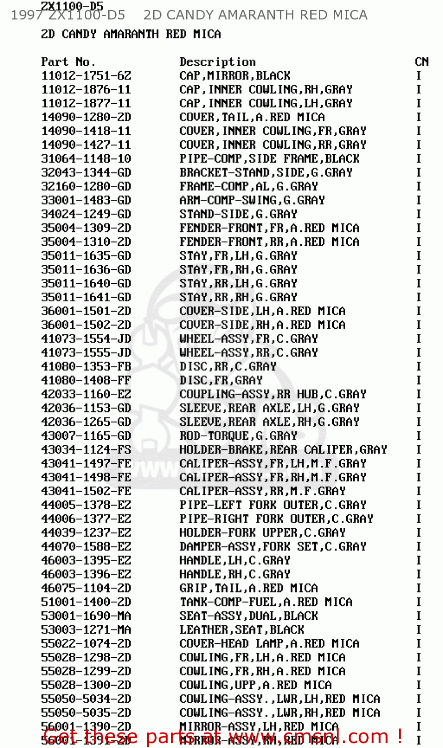 1997 ZX1100-D5    2D CANDY AMARANTH RED MICA ZX1100D6 NINJAZX11 1998 USA CALIFORNIA CANADA