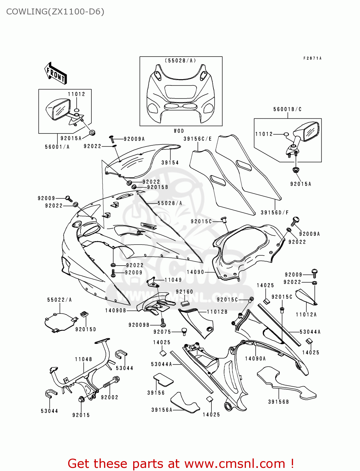 COWLING(ZX1100-D6) ZX1100D6 ZZR1100 1998 EUROPE UK FR NL GR IT NR SP ST
