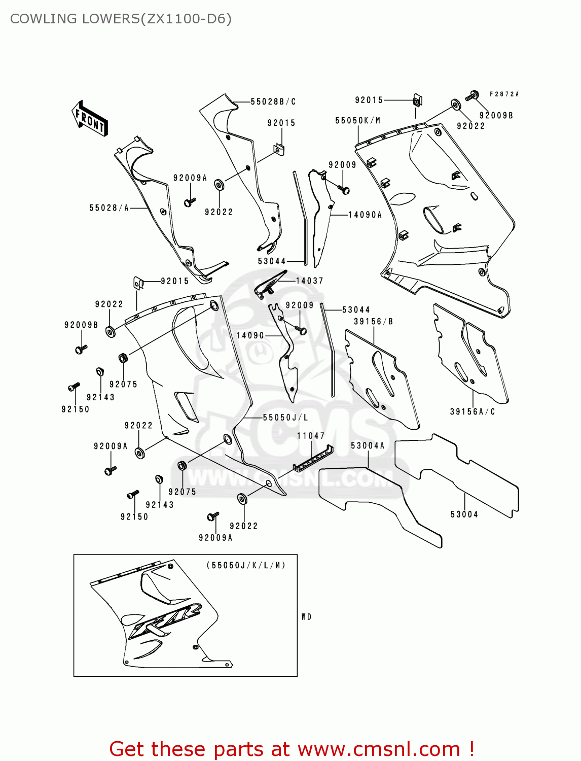 COWLING LOWERS(ZX1100-D6) ZX1100D6 ZZR1100 1998 EUROPE UK FR NL GR IT NR SP ST