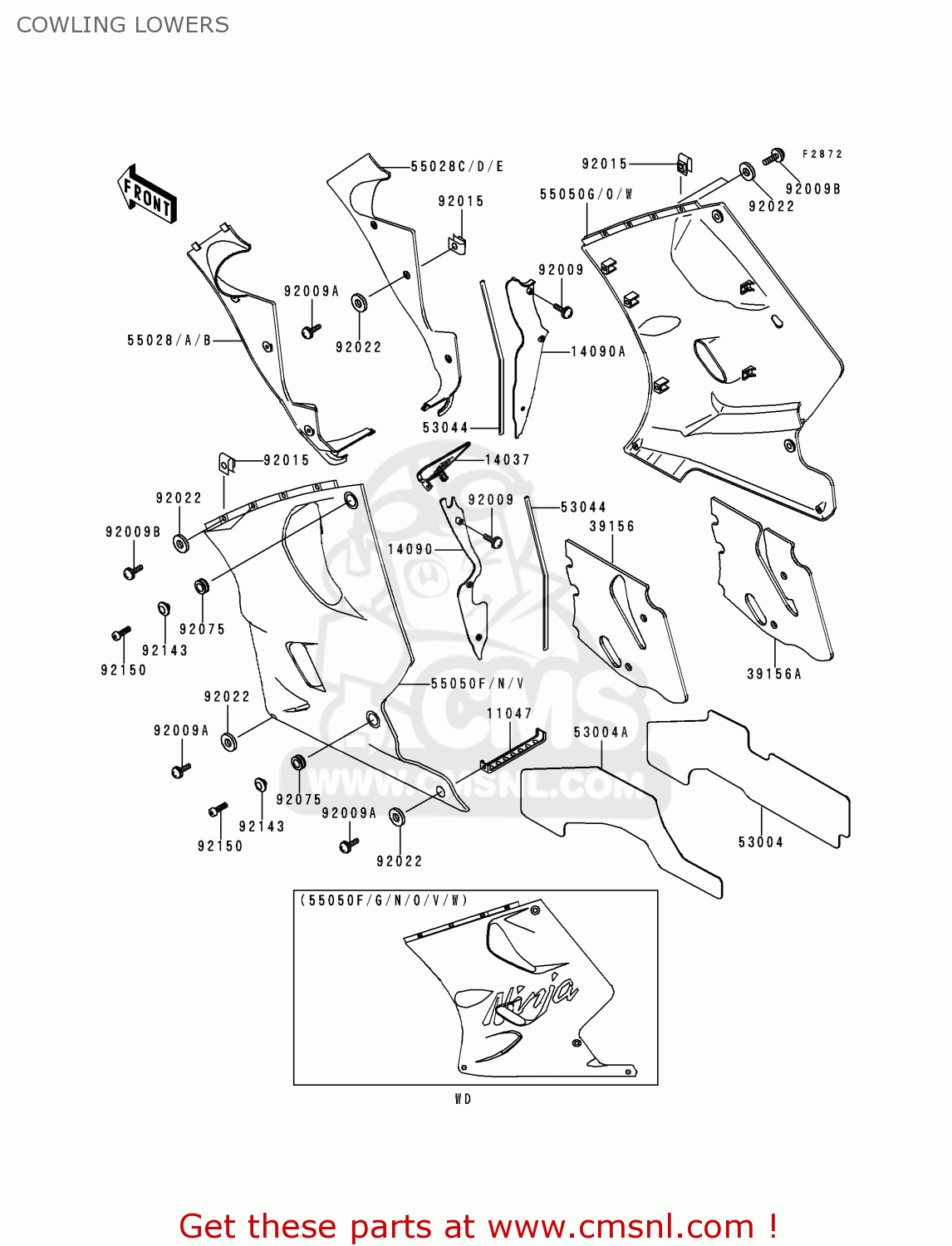 COWLING LOWERS ZX1100D7 NINJAZX11 1999 USA CALIFORNIA CANADA