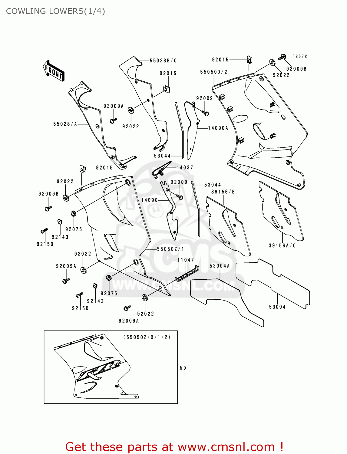 COWLING LOWERS(1/4) ZX1100D7 ZZR1100 1999 EUROPE UK FR NL GR IT NR SP ST