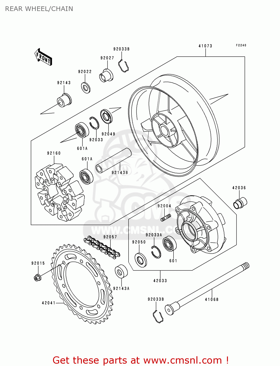 REAR WHEEL/CHAIN ZX1100D8 NINJAZX11 2000 USA CALIFORNIA CANADA