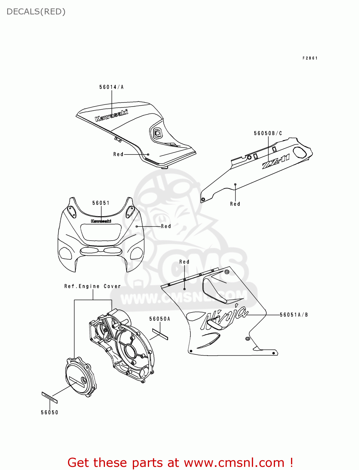 DECALS(RED) ZX1100D8 NINJAZX11 2000 USA CALIFORNIA CANADA