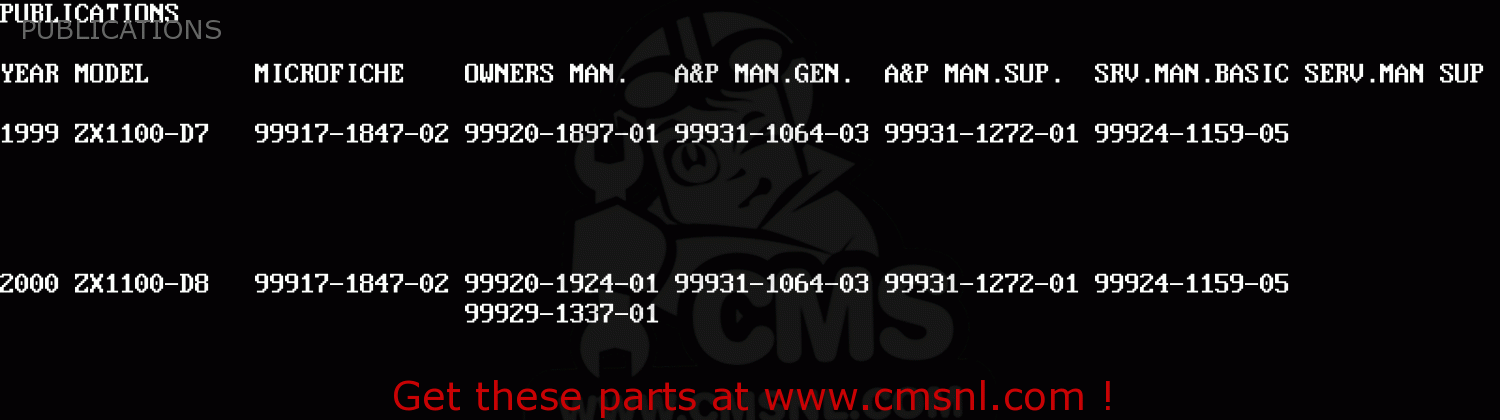 PUBLICATIONS ZX1100D8 NINJAZX11 2000 USA CALIFORNIA CANADA