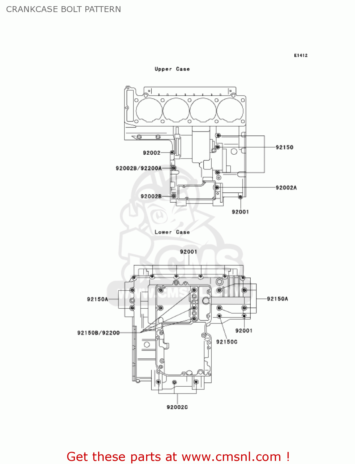 CRANKCASE BOLT PATTERN ZX1100D9 NINJAZX11 2001 USA CALIFORNIA