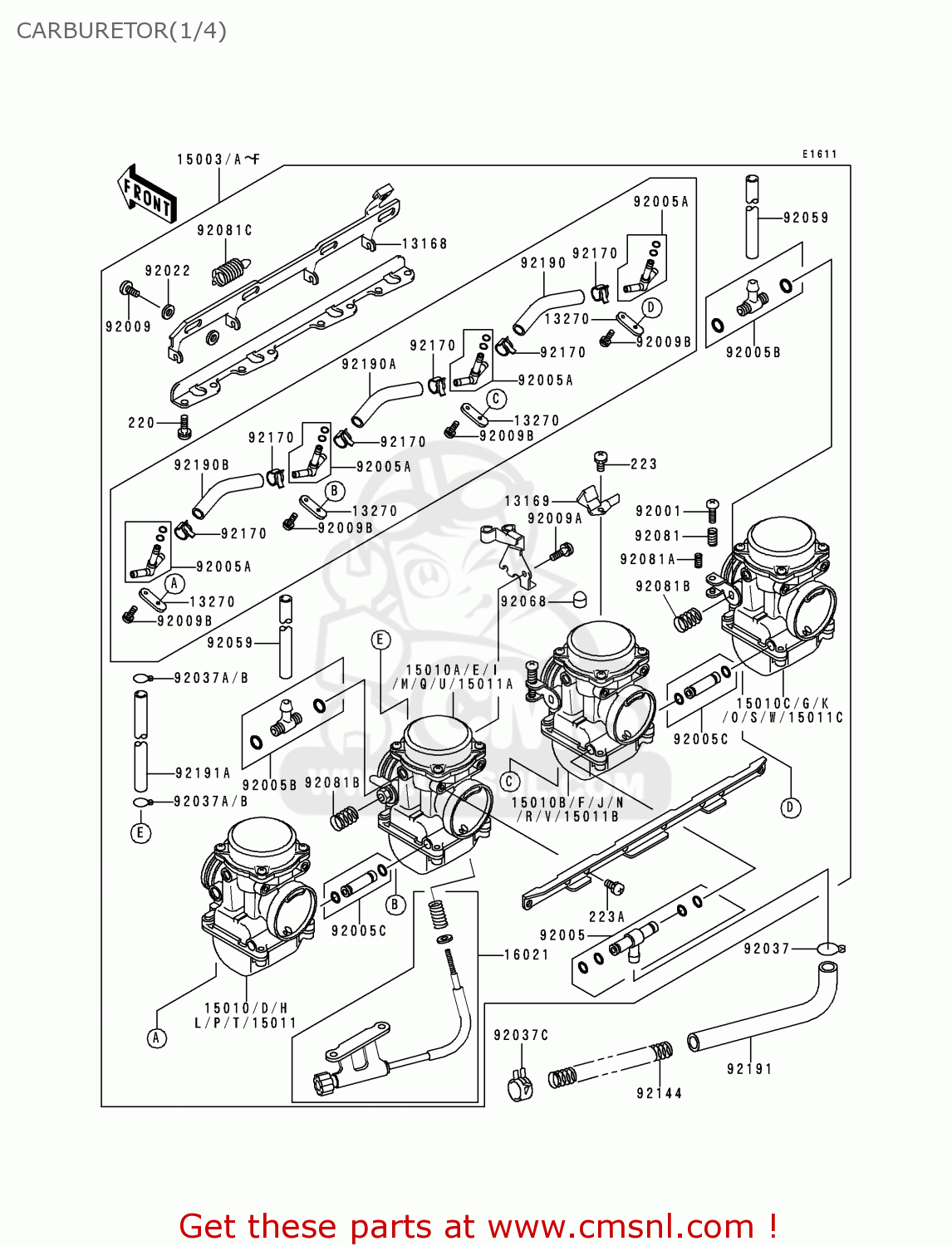 CARBURETOR(1/4) ZX1100E1 GPZ1100 1995 EUROPE UK FR NL AR FG GR IT NR SD SP ST