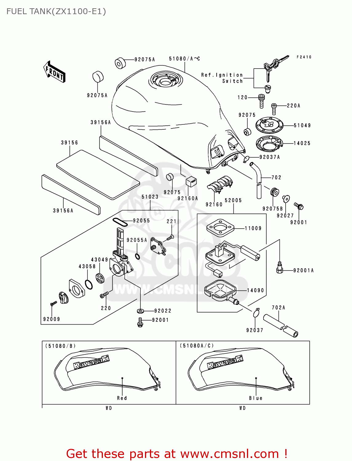 FUEL TANK(ZX1100-E1) ZX1100E1 GPZ1100 1995 EUROPE UK FR NL AR FG GR IT NR SD SP ST