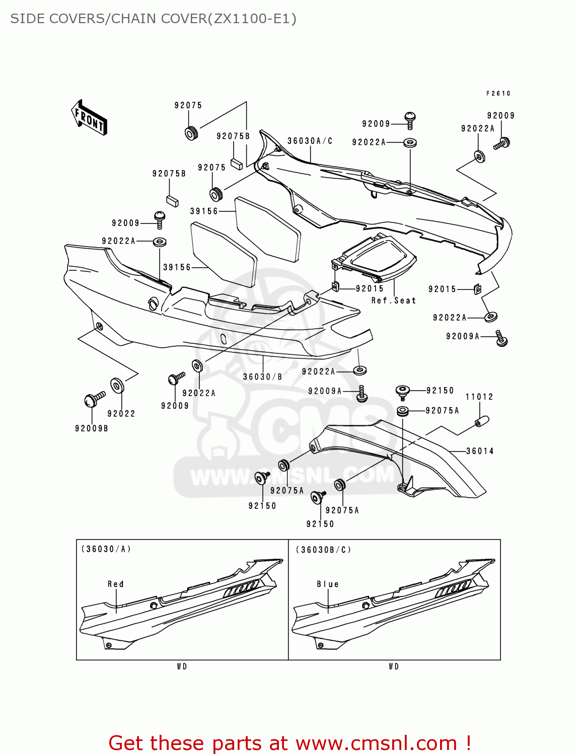 SIDE COVERS/CHAIN COVER(ZX1100-E1) ZX1100E1 GPZ1100 1995 EUROPE UK FR NL AR FG GR IT NR SD SP ST