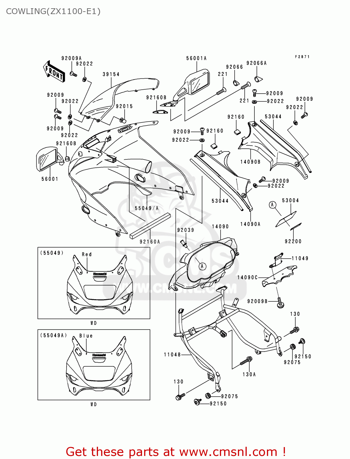 COWLING(ZX1100-E1) ZX1100E1 GPZ1100 1995 EUROPE UK FR NL AR FG GR IT NR SD SP ST