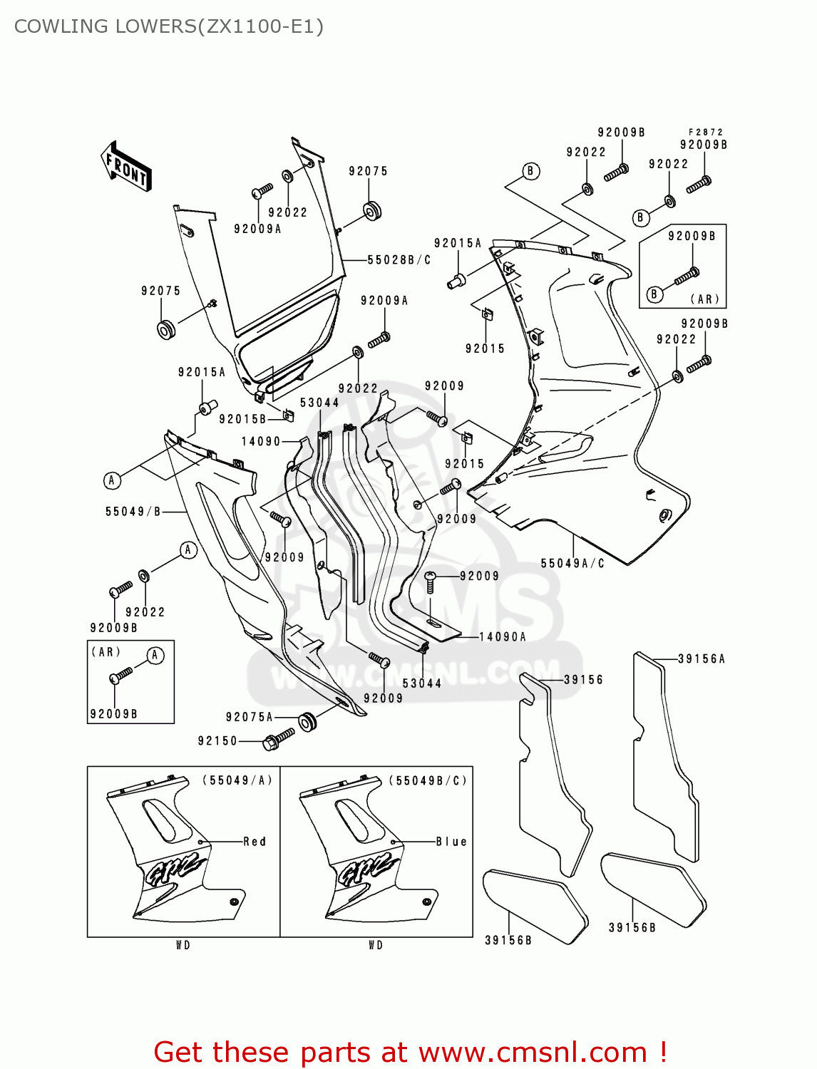 COWLING LOWERS(ZX1100-E1) ZX1100E1 GPZ1100 1995 EUROPE UK FR NL AR FG GR IT NR SD SP ST