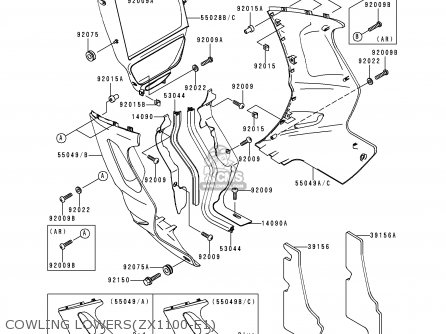 COWLING LOWERS(ZX1100-E1) - ZX1100E1 GPZ1100 1995 EUROPE UK FR NL AR FG GR IT NR SD SP ST