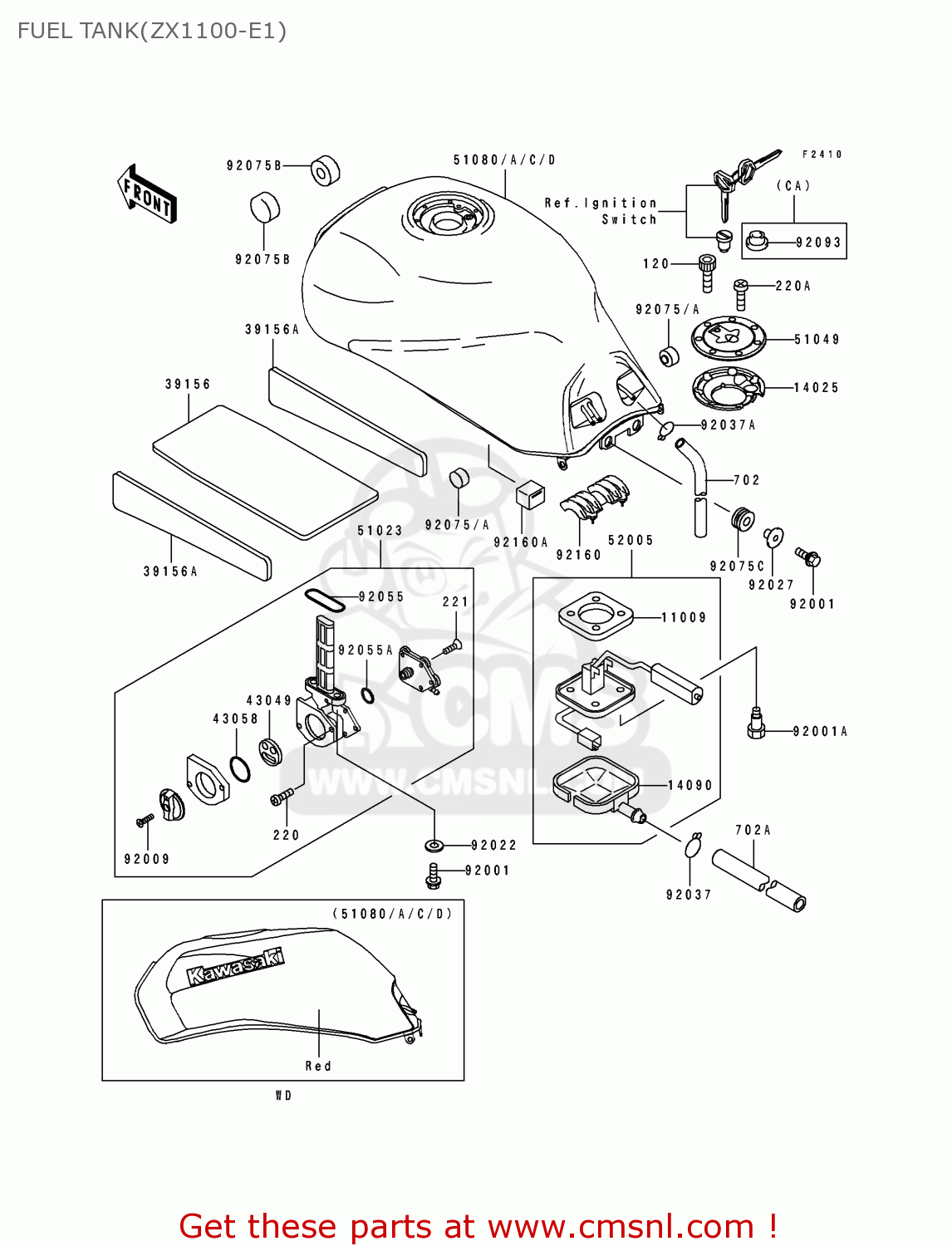Kawasaki ZX1100E1 GPZ1100 1995 USA CALIFORNIA CANADA FUEL TANK(ZX1100 ...