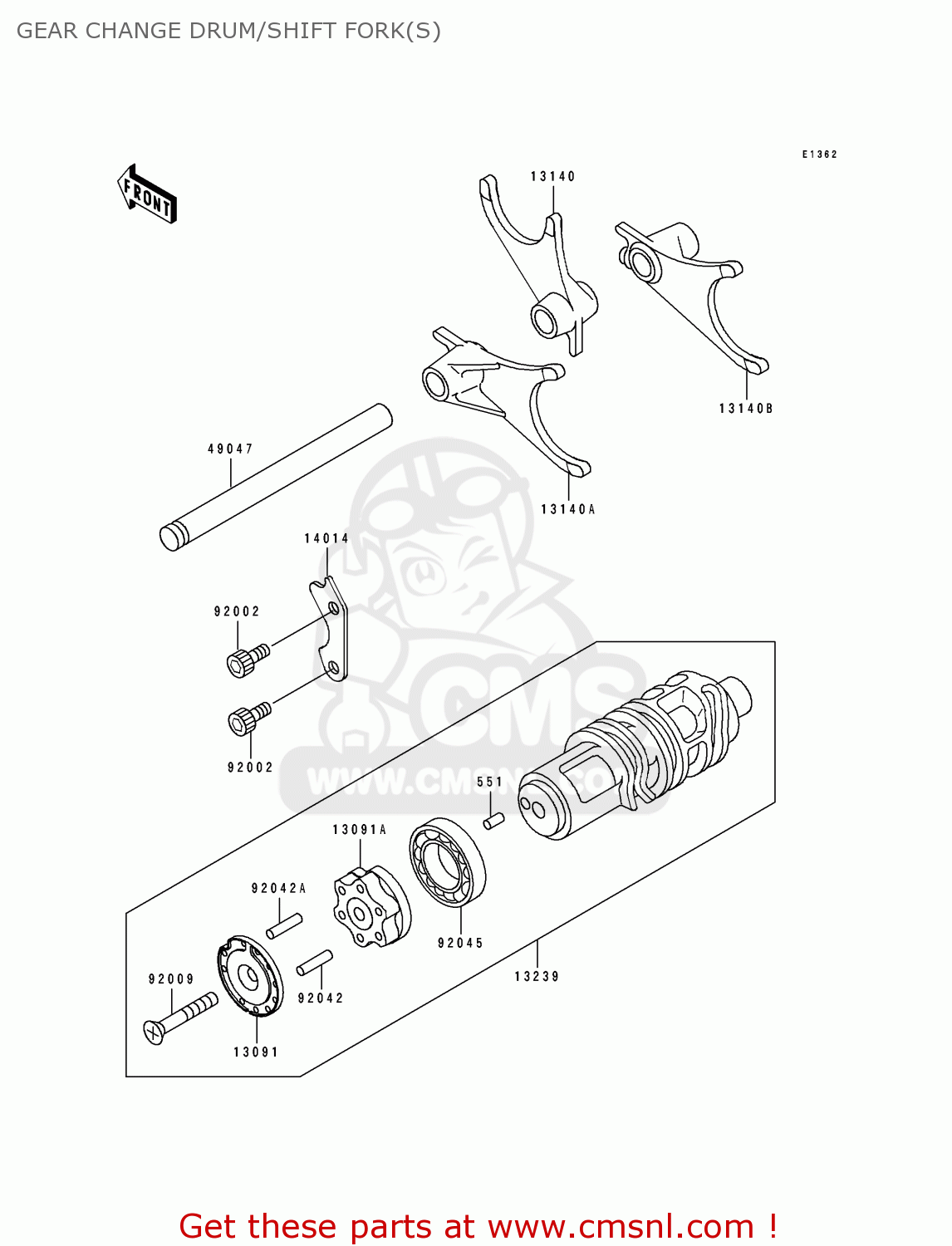GEAR CHANGE DRUM/SHIFT FORK(S) ZX1100E1 GPZ1100 1995 USA CALIFORNIA CANADA