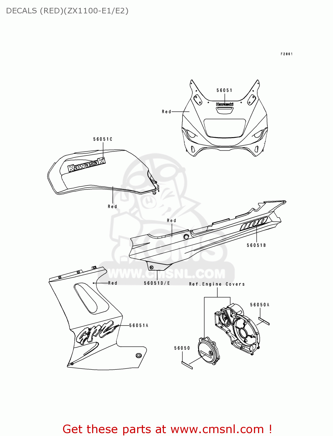DECALS (RED)(ZX1100-E1/E2) ZX1100E1 GPZ1100 1995 USA CALIFORNIA CANADA
