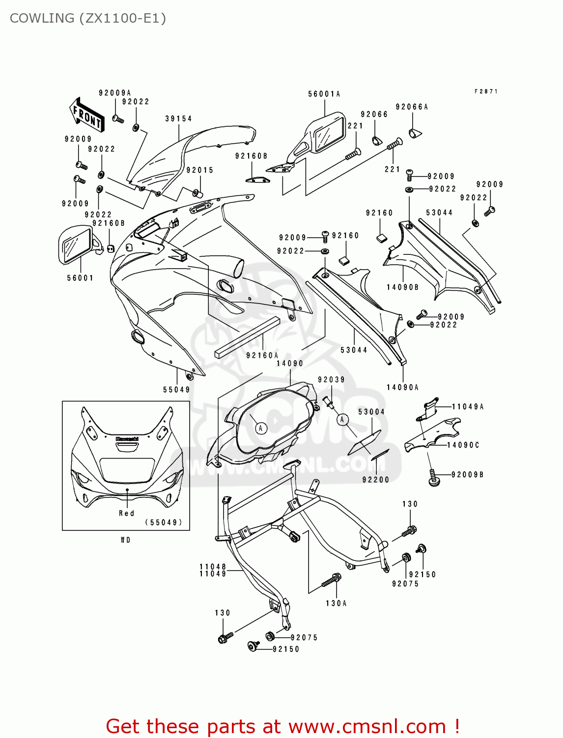 COWLING (ZX1100-E1) ZX1100E1 GPZ1100 1995 USA CALIFORNIA CANADA