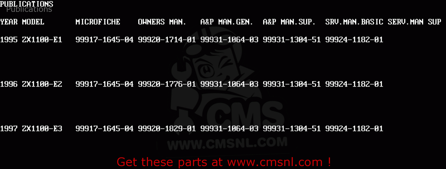 Publications ZX1100E1 GPZ1100 1995 USA CALIFORNIA CANADA