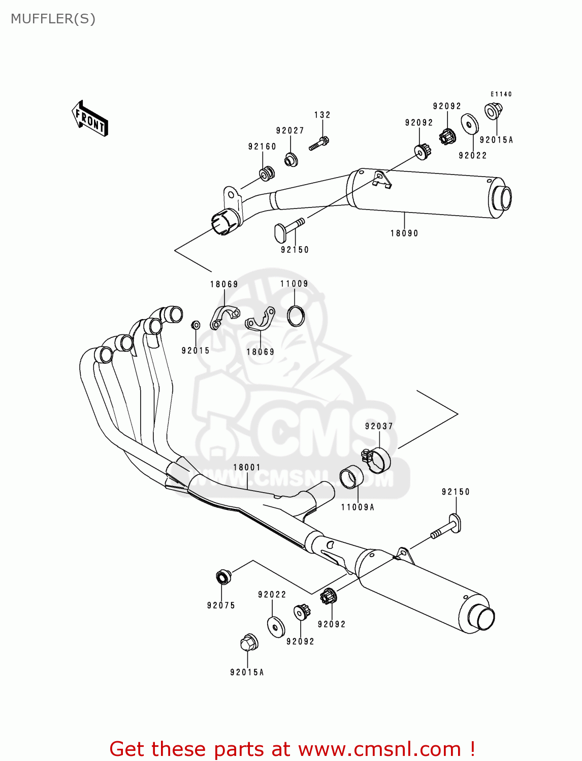 MUFFLER(S) ZX1100E2 GPZ1100 1996 EUROPE UK FR NL AR FG GR NR SD SP