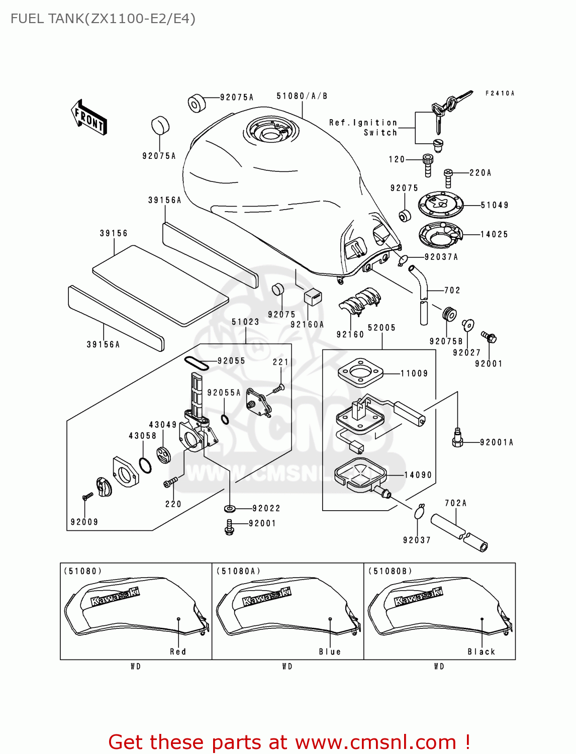 FUEL TANK(ZX1100-E2/E4) ZX1100E2 GPZ1100 1996 EUROPE UK FR NL AR FG GR NR SD SP