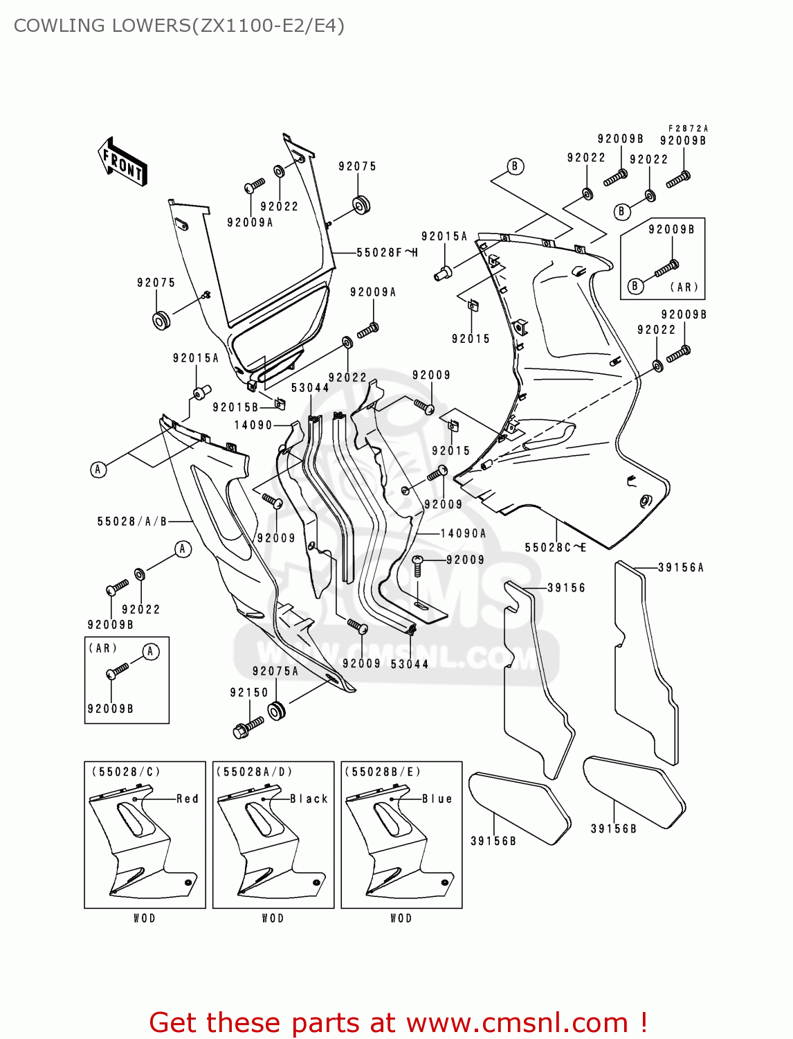 COWLING LOWERS(ZX1100-E2/E4) ZX1100E2 GPZ1100 1996 EUROPE UK FR NL AR FG GR NR SD SP
