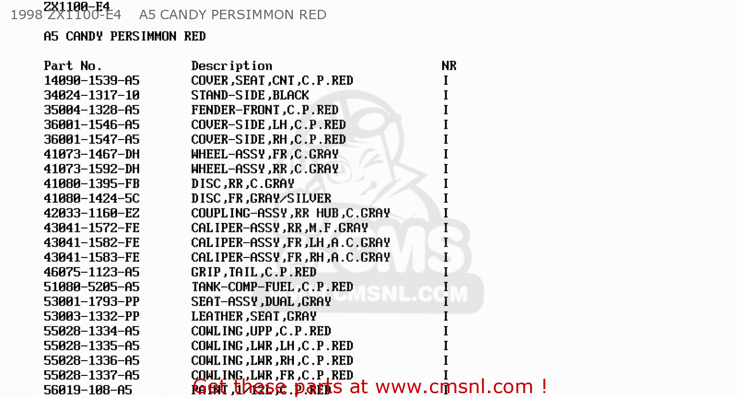 1998 ZX1100-E4    A5 CANDY PERSIMMON RED ZX1100E2 GPZ1100 1996 EUROPE UK FR NL AR FG GR NR SD SP