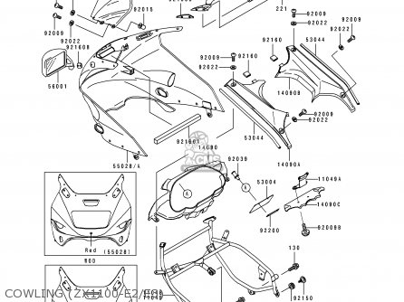 COWLING (ZX1100-E2/E3) - ZX1100E2 GPZ1100 1996 USA CALIFORNIA CANADA