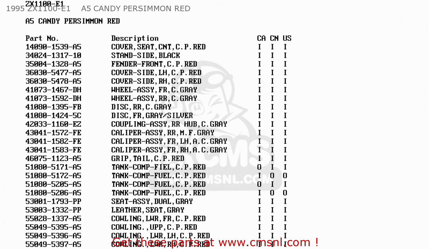 1995 ZX1100-E1    A5 CANDY PERSIMMON RED ZX1100E3 GPZ1100 1997 CANADA
