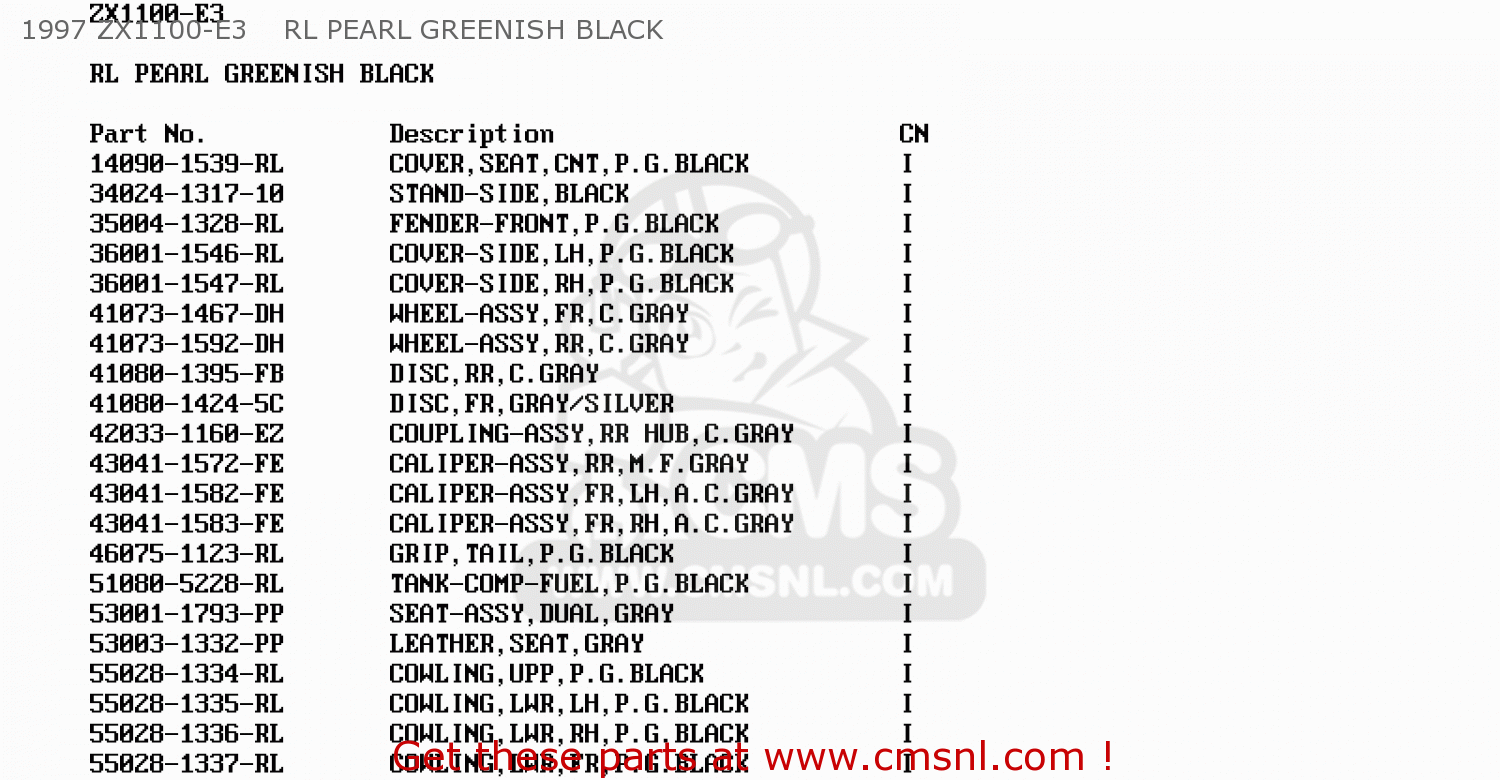 1997 ZX1100-E3    RL PEARL GREENISH BLACK ZX1100E3 GPZ1100 1997 CANADA