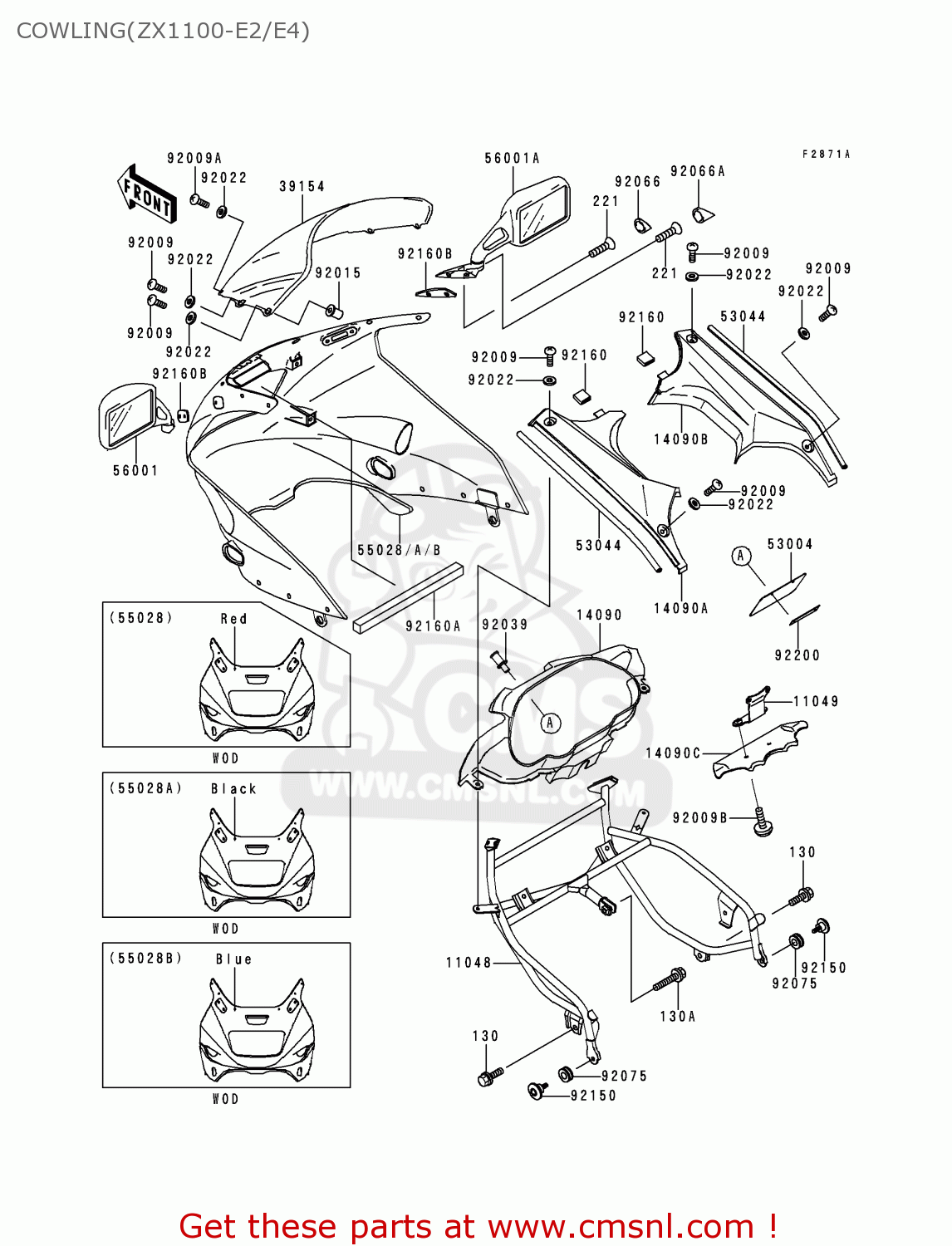 COWLING(ZX1100-E2/E4) ZX1100E4 GPZ1100 1998 EUROPE UK FR NL AR FG GR NR SP