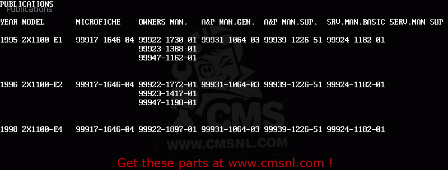 Publications ZX1100E4 GPZ1100 1998 EUROPE UK FR NL AR FG GR NR SP