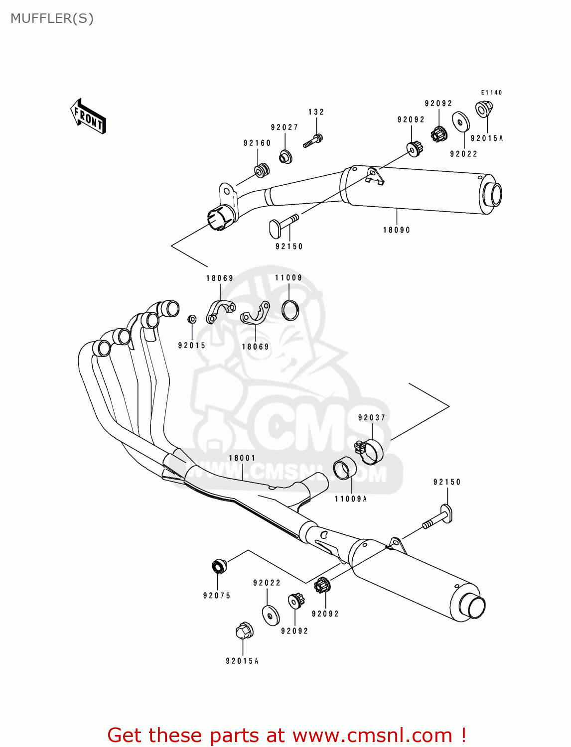 MUFFLER(S) ZX1100F1 GPZ1100 1996 EUROPE UK FR NL AR FG GR NR SD ST