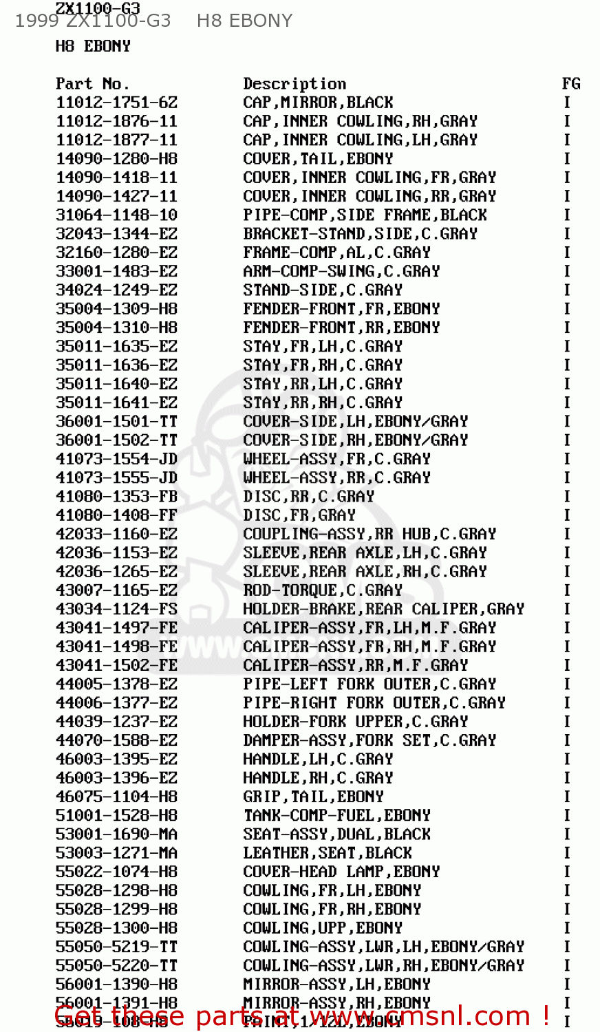 1999 ZX1100-G3    H8 EBONY ZX1100G2 ZZR1100 1998 FG