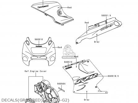 DECALS(GRAY/RED)(ZX1100-G2) - ZX1100G2 ZZR1100 1998 FG