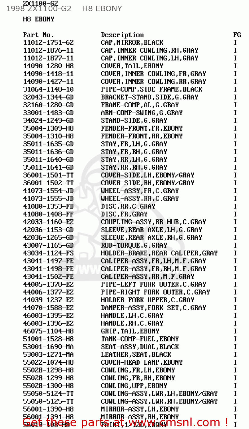 1998 ZX1100-G2    H8 EBONY ZX1100G3 ZZR1100 1999 FG