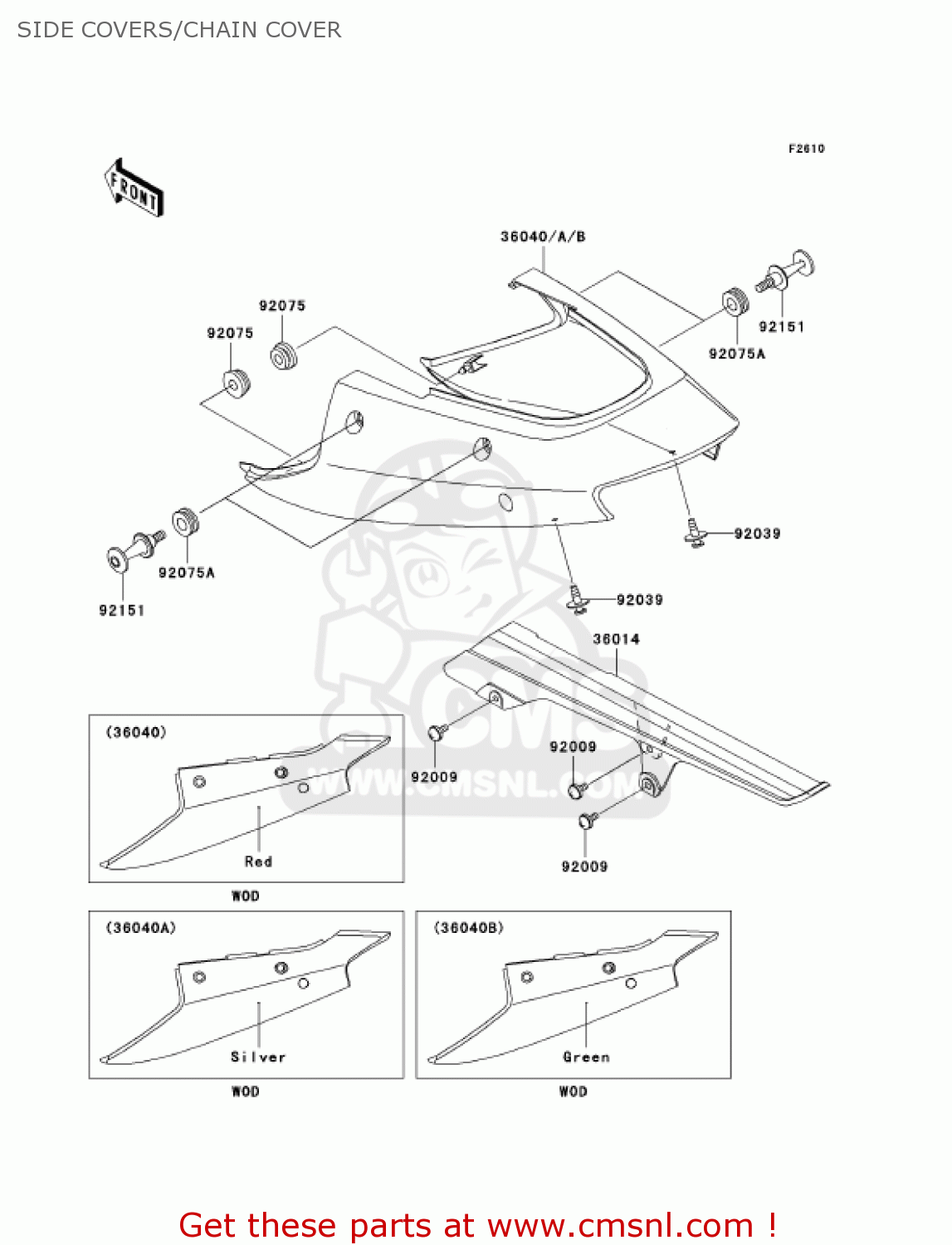 SIDE COVERS/CHAIN COVER ZX1200A1 ZX12R 2000 USA CALIFORNIA CANADA