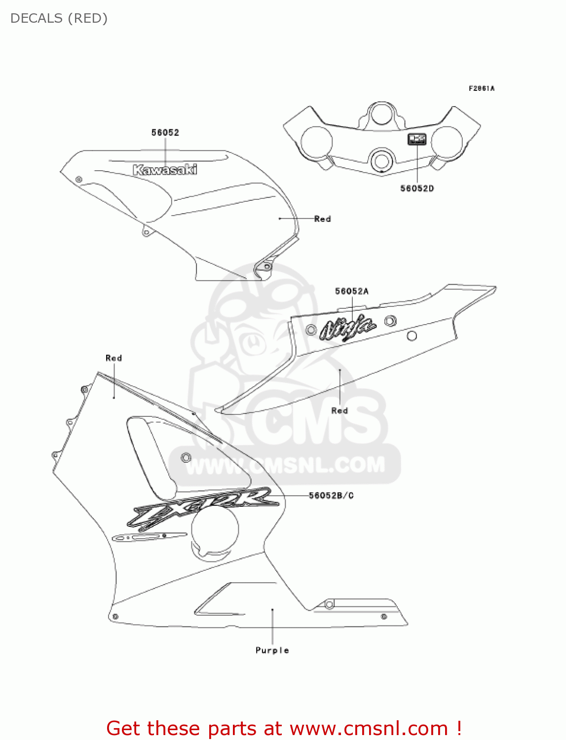 DECALS (RED) ZX1200A1 ZX12R 2000 USA CALIFORNIA CANADA