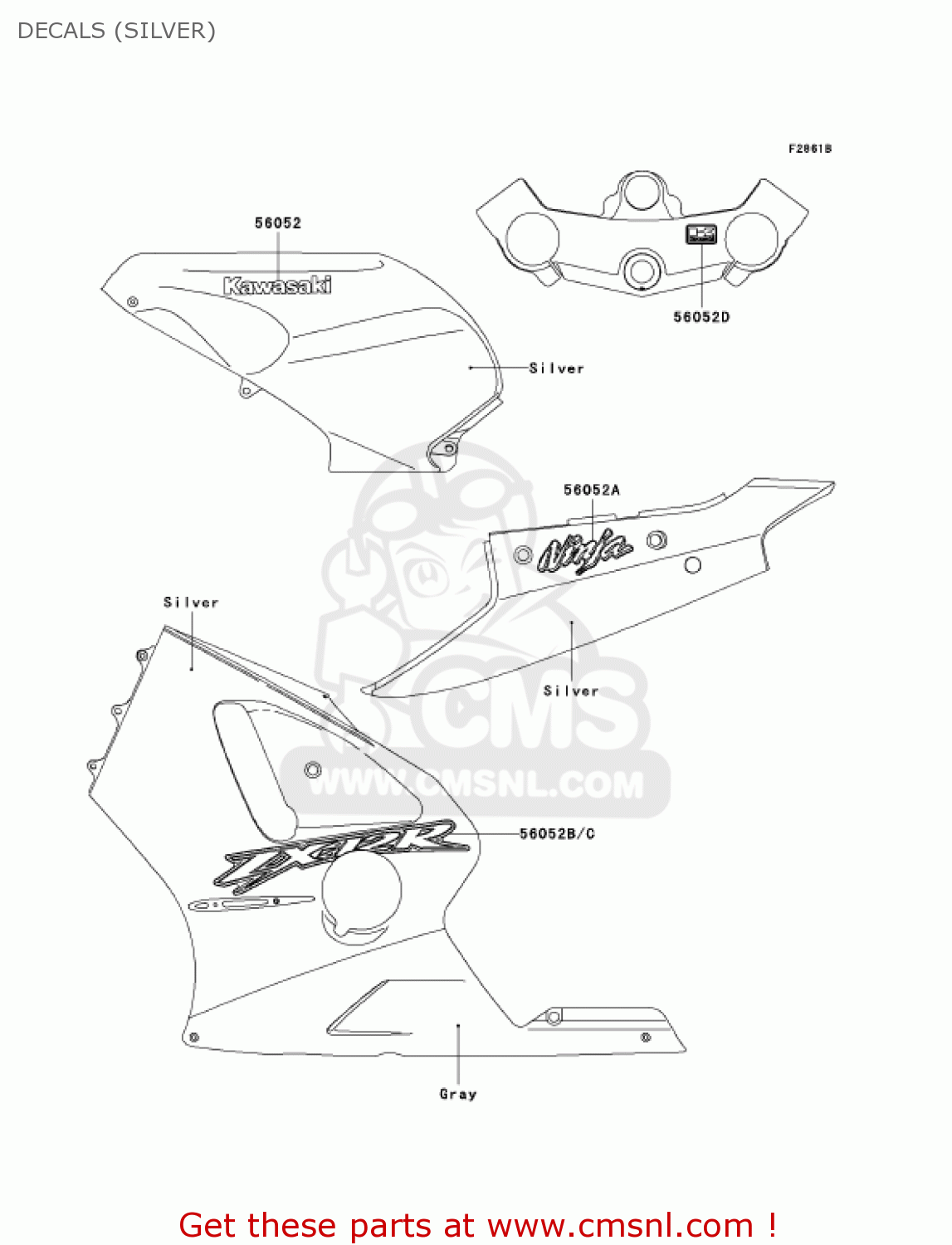 DECALS (SILVER) ZX1200A1 ZX12R 2000 USA CALIFORNIA CANADA