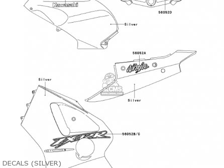 DECALS (SILVER) - ZX1200A1 ZX12R 2000 USA CALIFORNIA CANADA