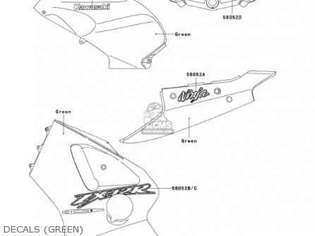 DECALS (GREEN) - ZX1200A1 ZX12R 2000 USA CALIFORNIA CANADA