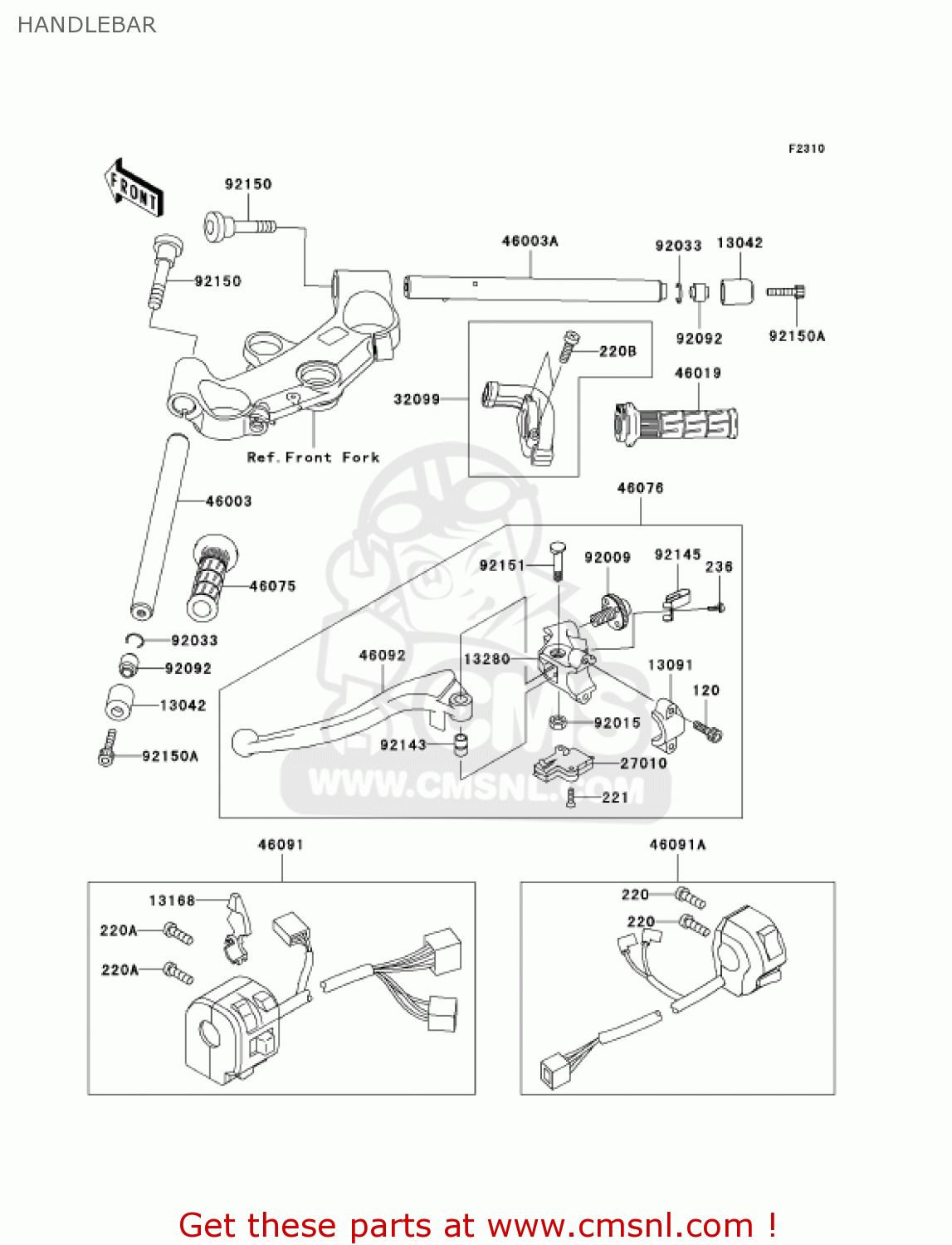HANDLEBAR ZX1200A2 ZX12R 2001 USA CALIFORNIA CANADA
