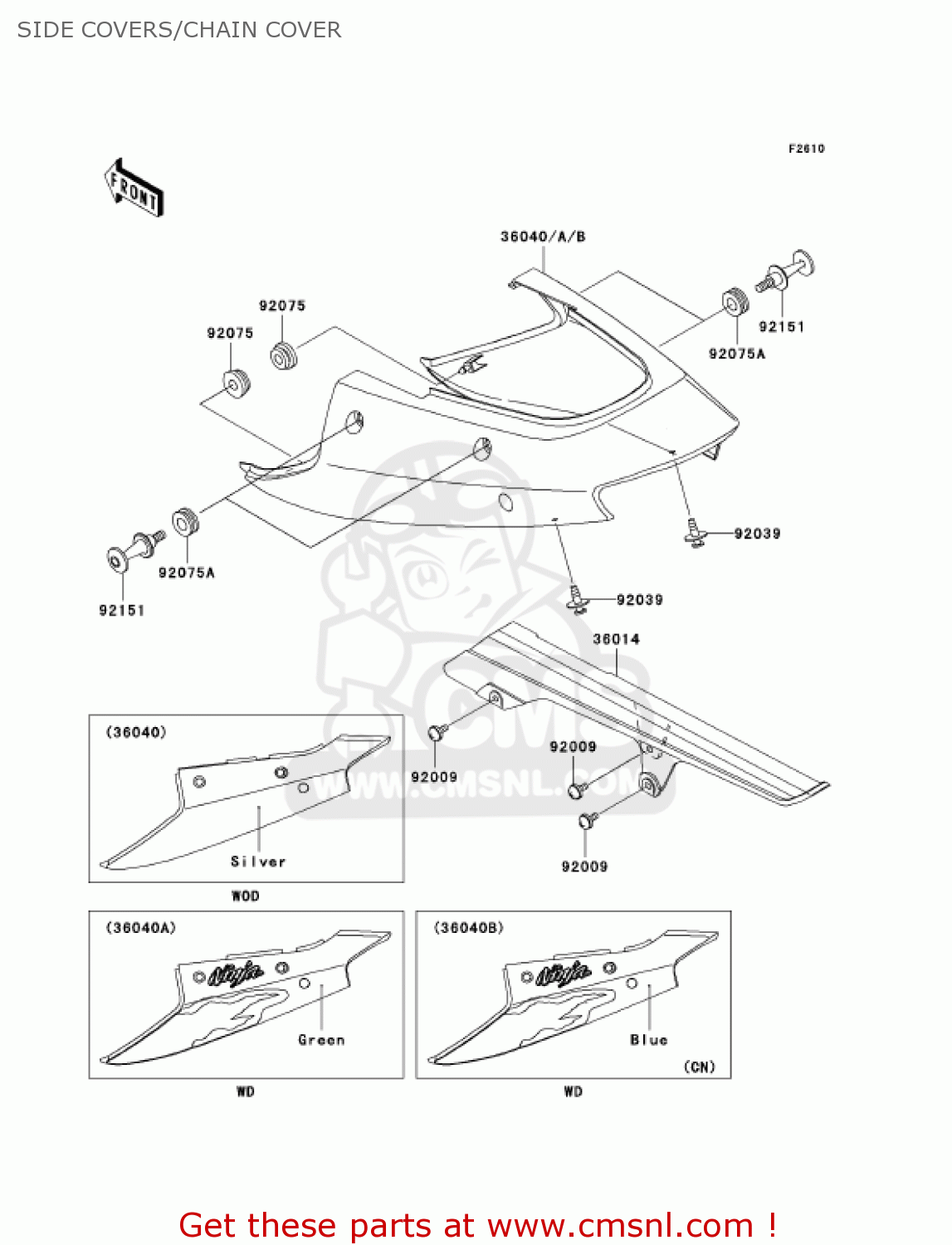 SIDE COVERS/CHAIN COVER ZX1200A2 ZX12R 2001 USA CALIFORNIA CANADA