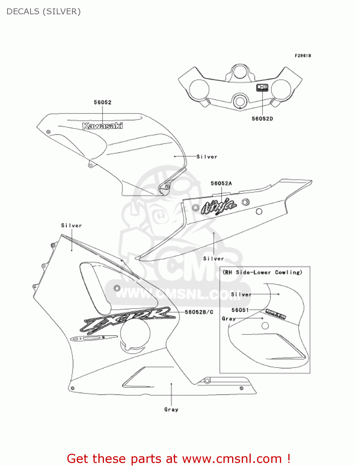 DECALS (SILVER) ZX1200A2 ZX12R 2001 USA CALIFORNIA CANADA