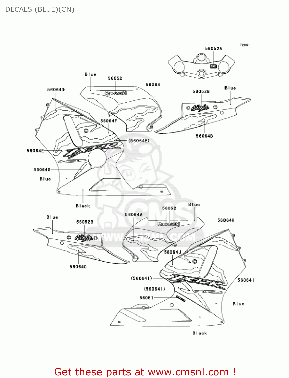 DECALS (BLUE)(CN) ZX1200A2 ZX12R 2001 USA CALIFORNIA CANADA