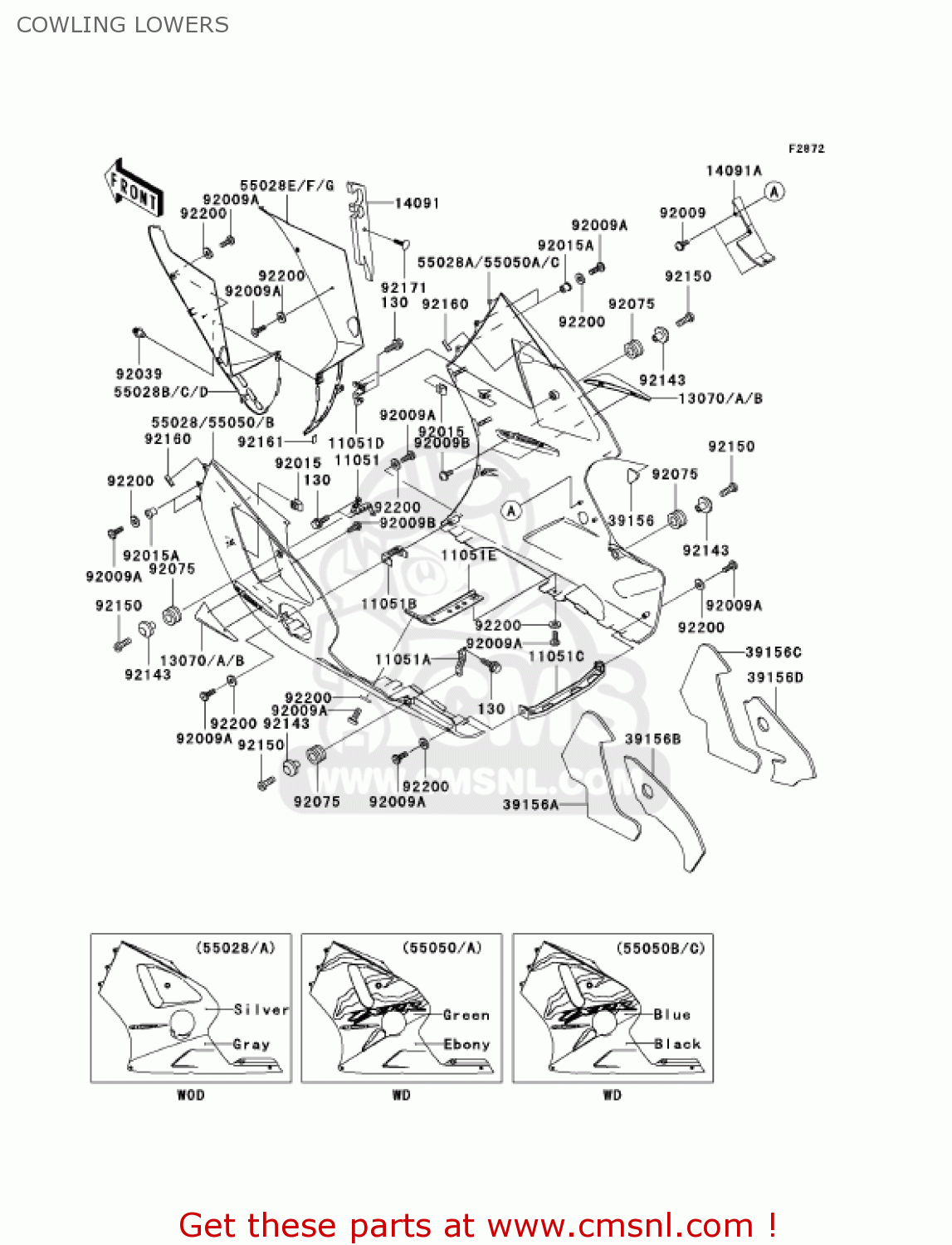 COWLING LOWERS ZX1200A2 ZX12R 2001 USA CALIFORNIA CANADA