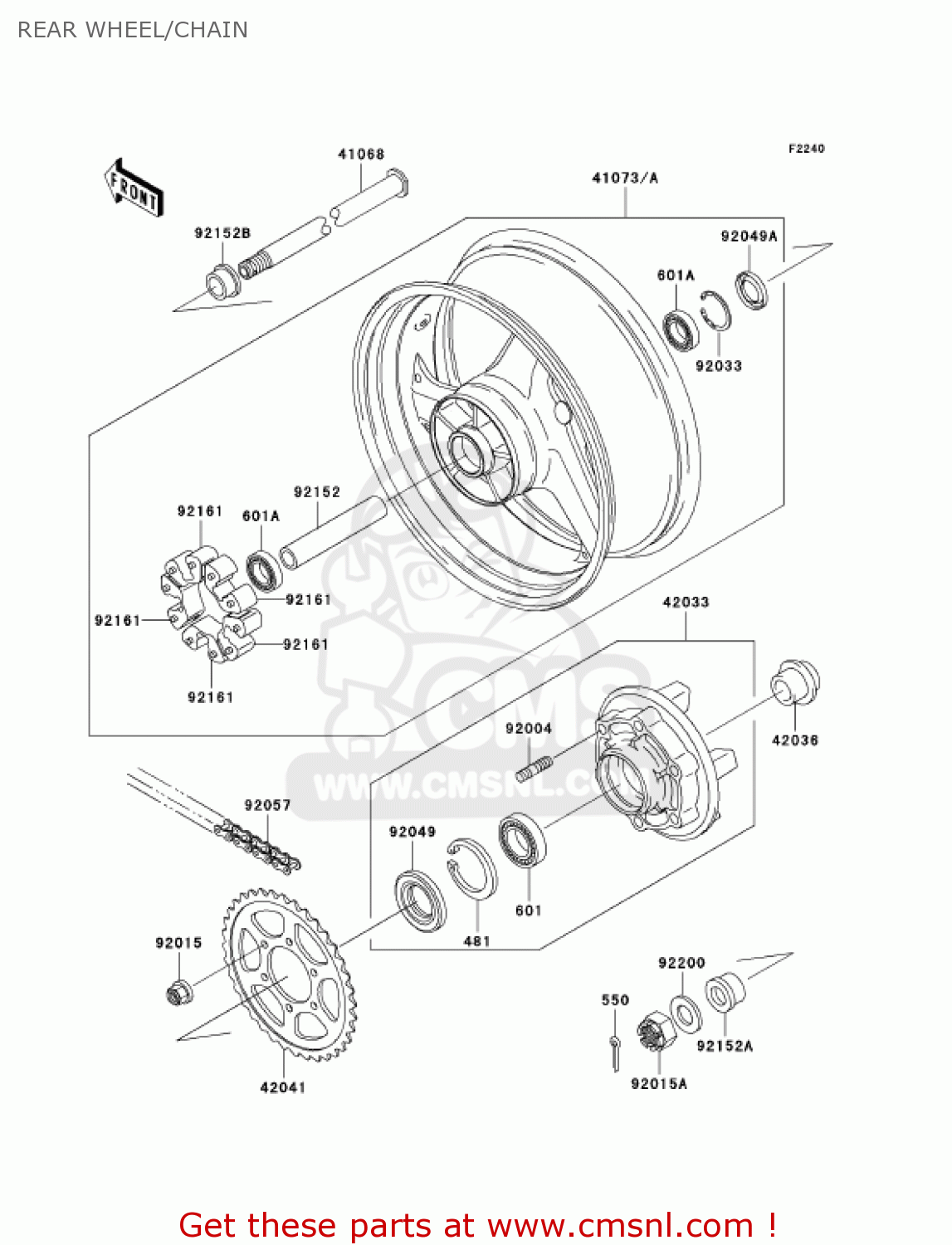 REAR WHEEL/CHAIN ZX1200A2 ZX12R 2001 USA CALIFORNIA CANADA