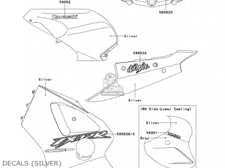 DECALS (SILVER) - ZX1200A2 ZX12R 2001 USA CALIFORNIA CANADA