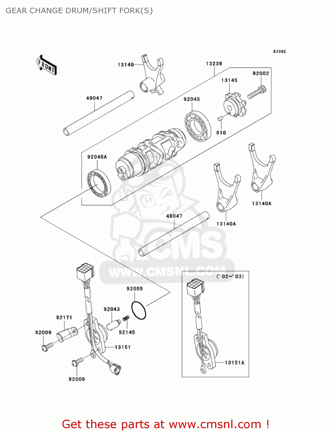GEAR CHANGE DRUM/SHIFT FORK(S) ZX1200B1 ZX12R 2002 USA CALIFORNIA CANADA