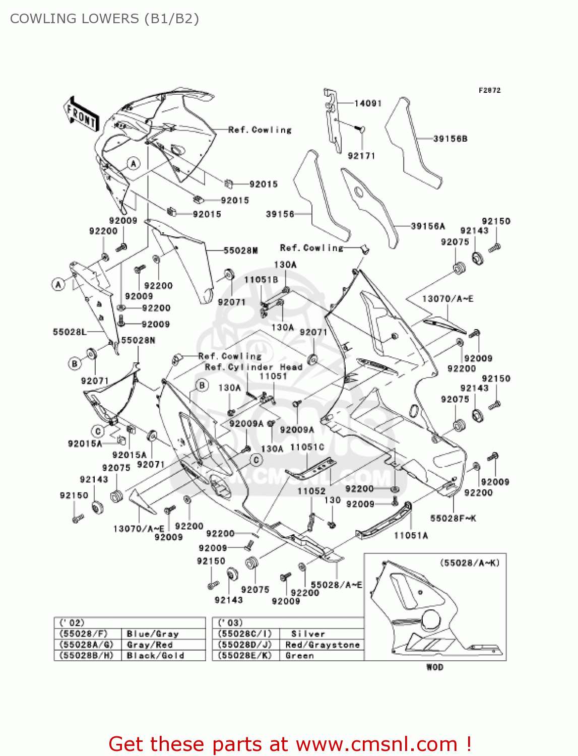 COWLING LOWERS (B1/B2) ZX1200B1 ZX12R 2002 USA CALIFORNIA CANADA