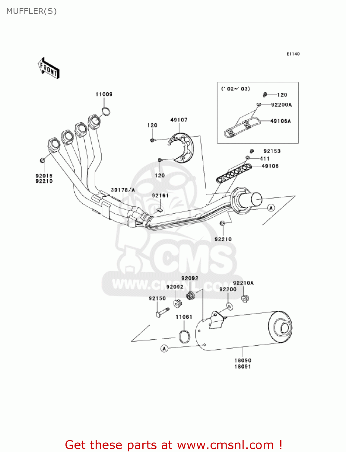 MUFFLER(S) ZX1200B1 ZX12R 2002 USA CALIFORNIA CANADA