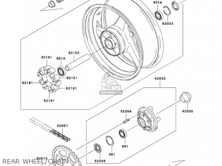 REAR WHEEL/CHAIN - ZX1200B1 ZX12R 2002 USA CALIFORNIA CANADA