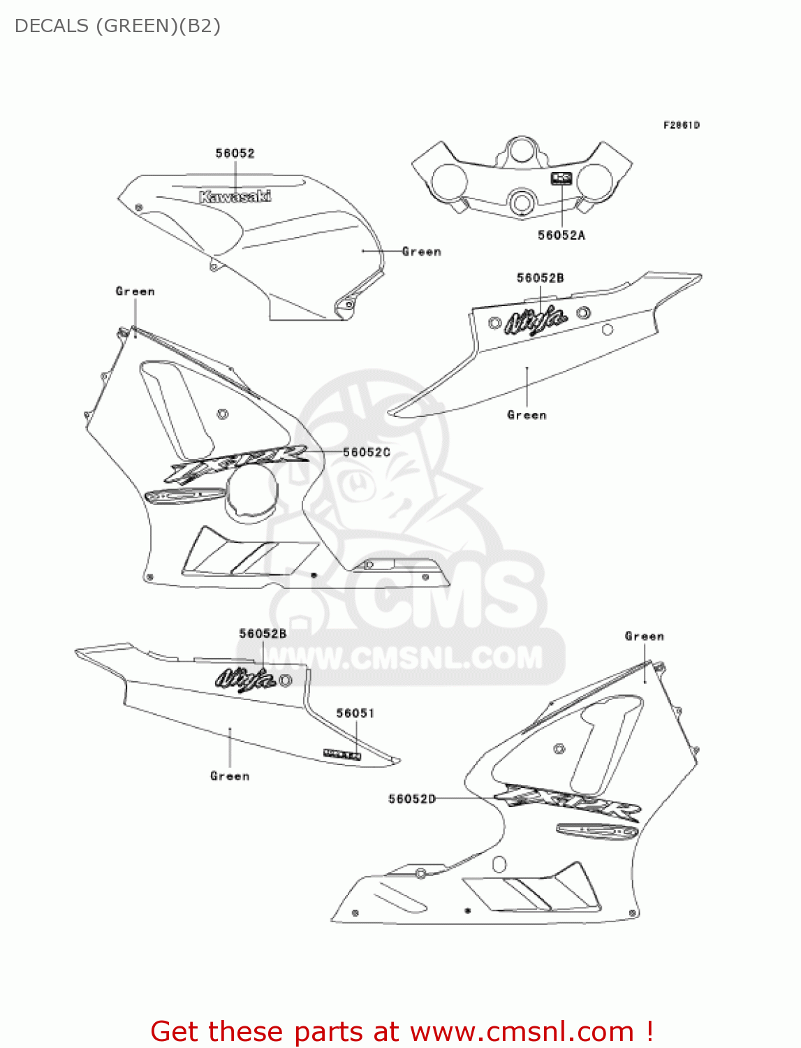 DECALS (GREEN)(B2) ZX1200B2 ZX12R 2003 USA CALIFORNIA CANADA